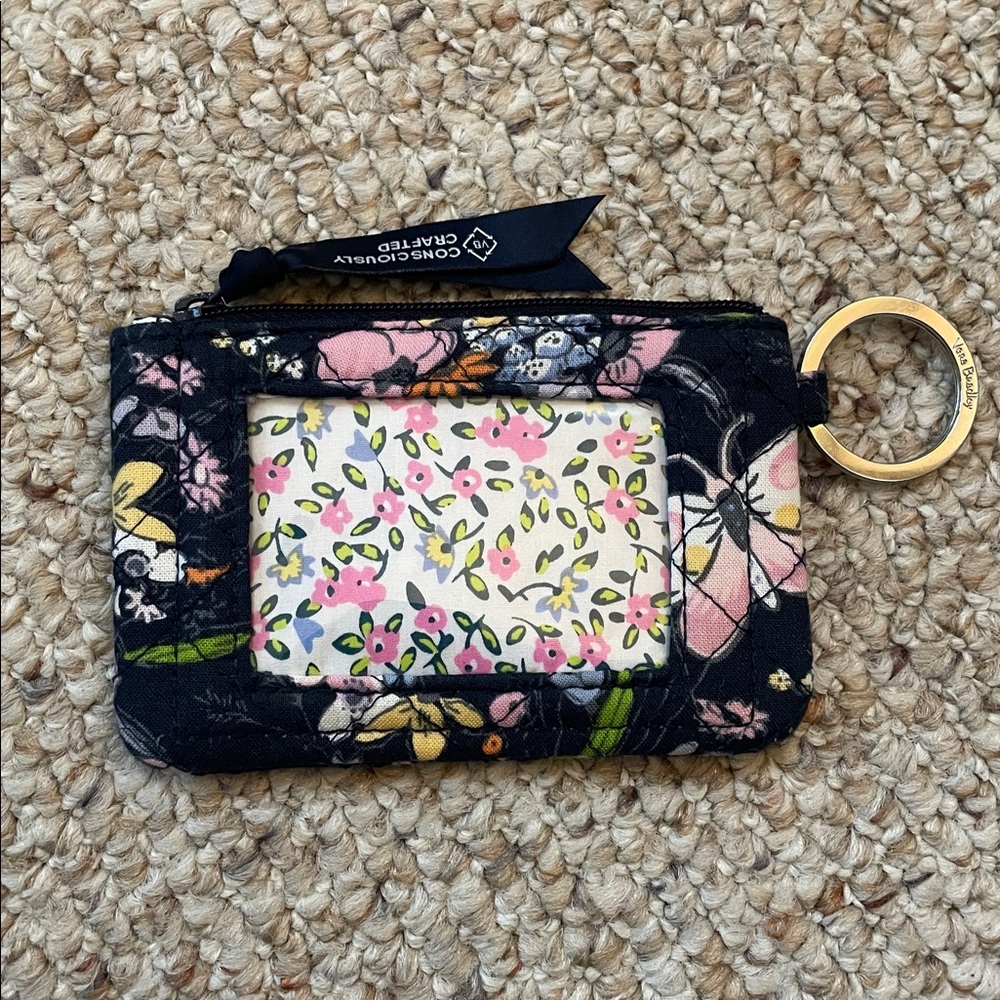 Vera Bradley Navy Floral Butterfly Zip ID Case Keychain - Picture 4 of 5